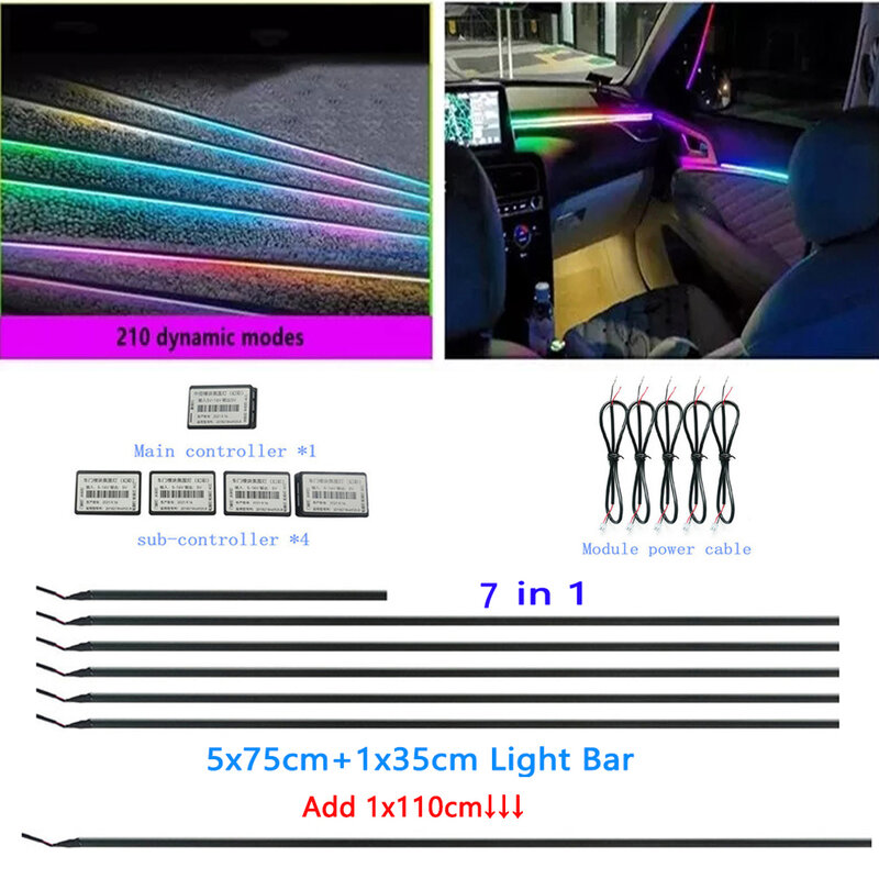 Symphonie – lumière d'ambiance 7 en 1 pour voiture, éclairage fluide RGB, Guide intérieur en acrylique, Fiber optique, lampe d'ambiance de décoration universelle