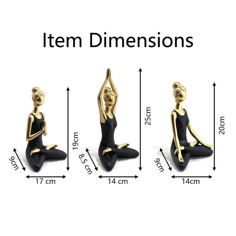 Liffy yoga estátuas decoração para casa ornamentos 3 pçs resina meditação senhora yoga pose estatueta mesa decorações decorativas presente