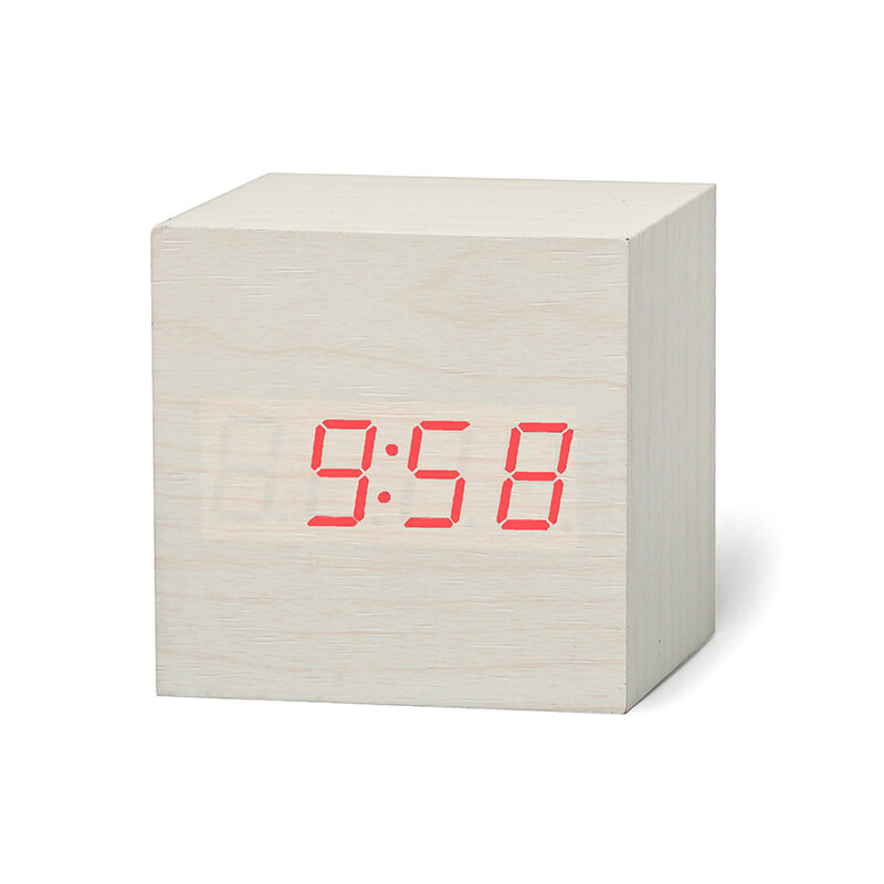 Ledデジタル木製目覚まし時計,新しい認定,レトロなデザイン,音声制御とスヌーズ機能を備えたデスクトップ装飾