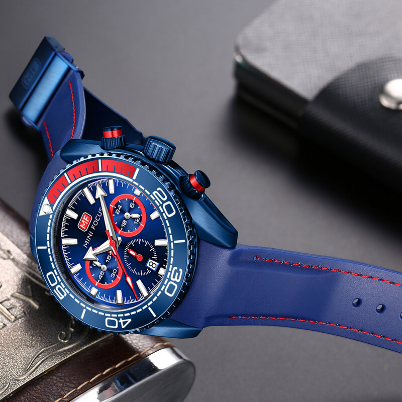 Mini foco azul esporte relógio para homem chique multifunções sub-mostradores calendário urbano relógios de luxo silicone cinta luminosa mãos novo