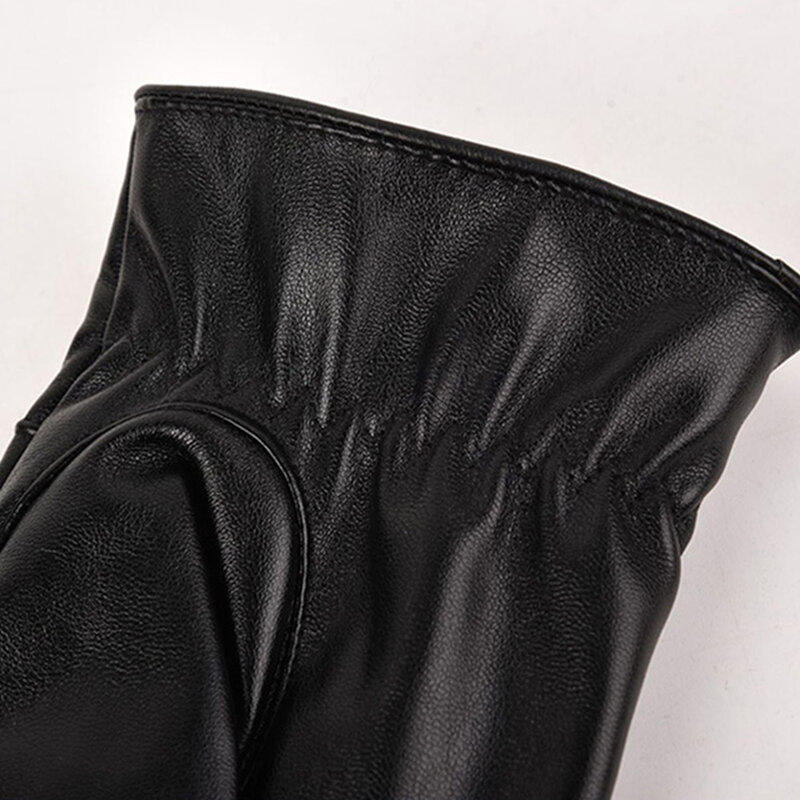 ถุงมือผู้ชายสีดำฤดูหนาวถุงมืออุ่น Touch Screen Windproof ขับรถชายฤดูใบไม้ร่วงฤดูหนาว PU หนังกันน้ำถุงมือ