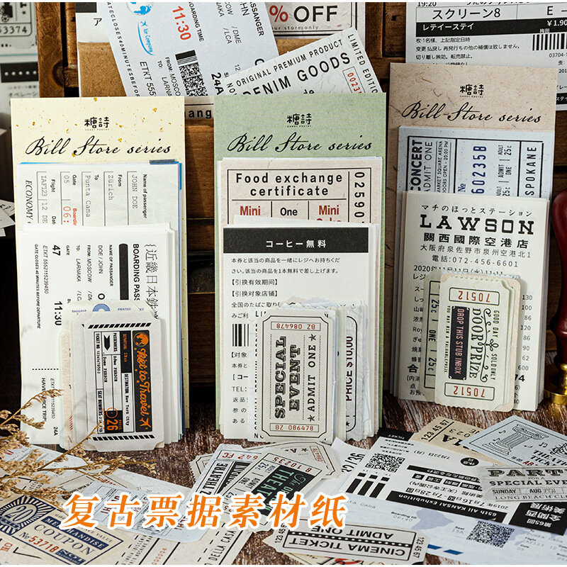 60pcs/lot Memo Pads Material Paper bill mall Junk Journal Scrapbooking Cards Retro Background Decoration Paper