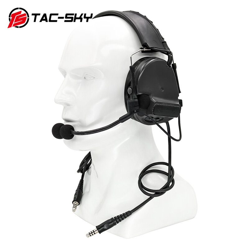 TAC-SKY COMTAC III 실리콘 귀마개 버전 듀얼 채널 새로운 전술 소음 차단 헤드폰 + 전술 어댑터 U94 PTT-BK