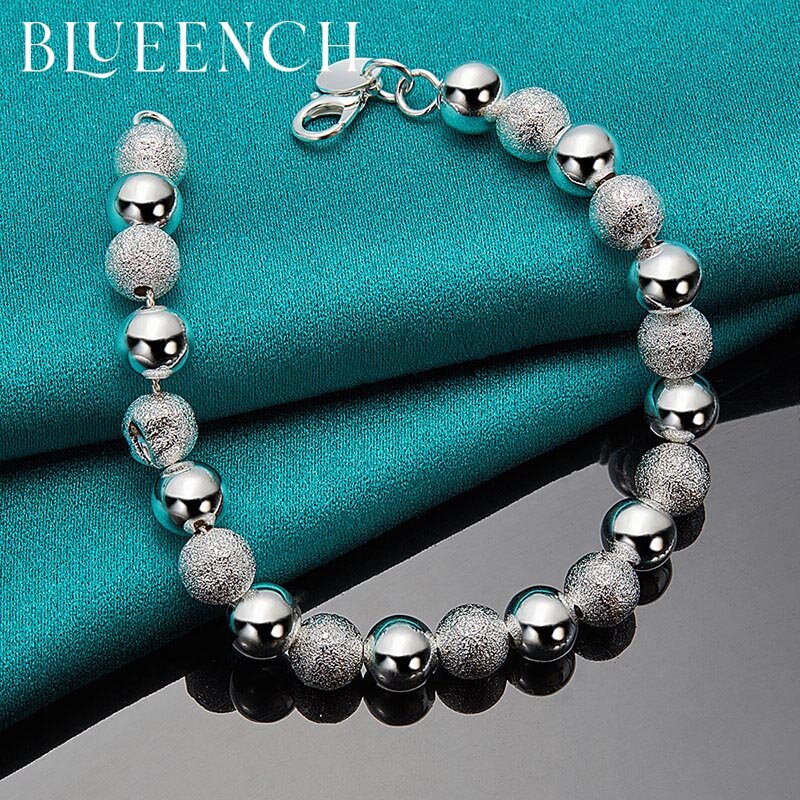 Blueench 925 Sterling Silver Beaded Frosted Bracelet for Women Men Engagement Wedding Party Fashion Jewelry