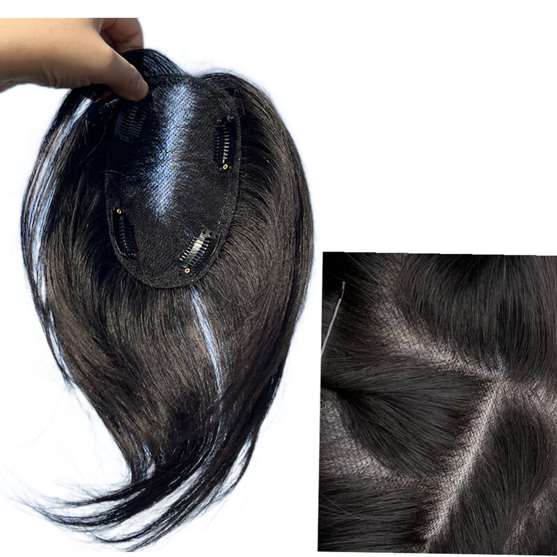 Halo Lady Beauty-extensiones de cabello humano con encaje suizo, accesorio Invisible, con Clip en Corona, para pérdida de cabello suave, volumen Natural, negro