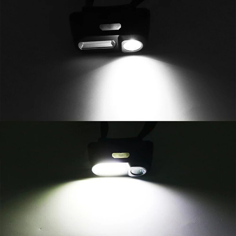 Mini lanterna de cabeça portátil de led xpe + cob, recarregável por usb, lâmpada de acampamento, bateria 18650, farol de pesca, lanterna