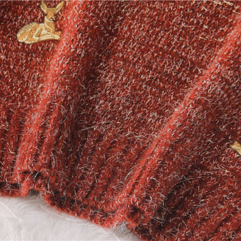 EBAIHUI-2022 여성용 스웨터, 카와이 얼짱 빈티지 대학 사슴 자수 스웨터, 한국 스타일 두꺼운 루즈한 크리스마스 스웨터