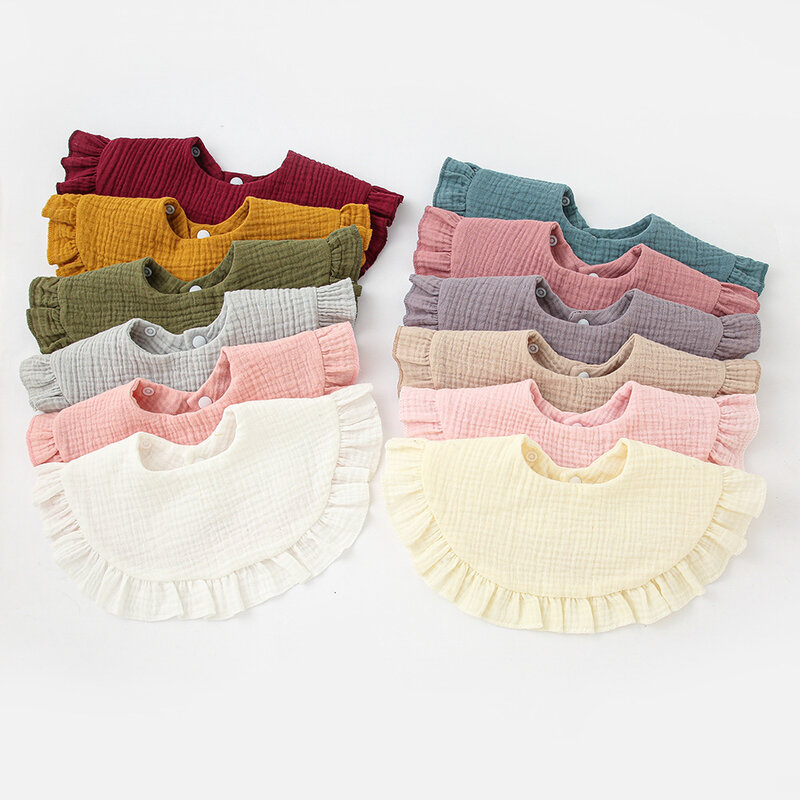 2pcs Baby Gauze Feeding Drool Bib Ruffle Solid Infants Saliva Towel Soft Cotton Burp Cloth For Toddler Kids Bibs Korean Style