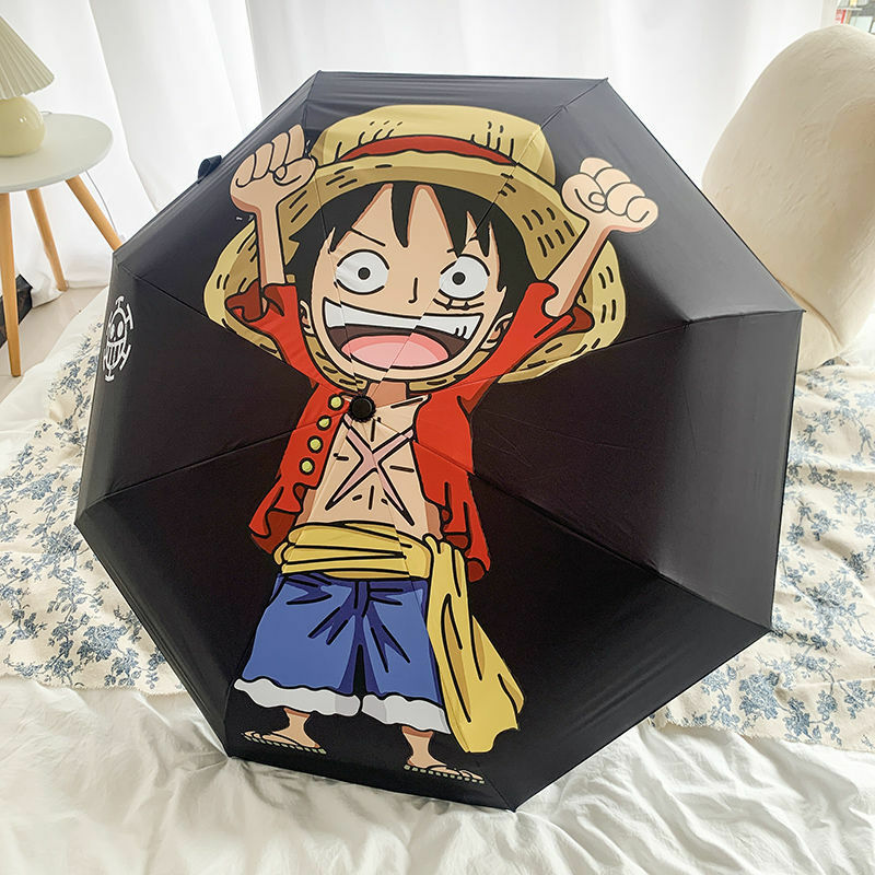 반다이 원피스 우산 들어 갔어 Windproof 맑은 비오는 날 Luffy 만화 애니메이션 인쇄 비닐 여행 접는 우산