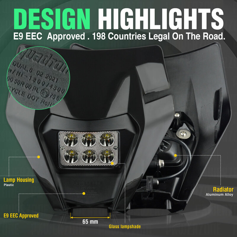 PowerZone-faro LED para motocicleta, carenado de Supermoto para KTM, EXC, SXF, MX, Dirt Bike, Enduro