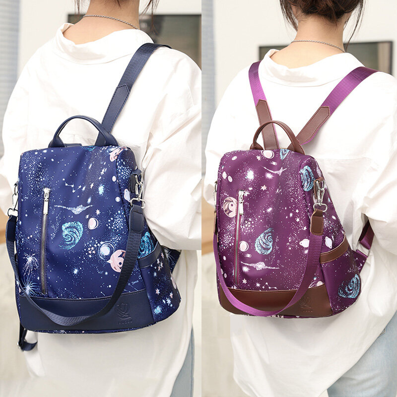Новинка 2022, женские школьные рюкзаки из ткани Оксфорд, водонепроницаемый женский рюкзак с принтом звездного неба, школьные рюкзаки для студ...