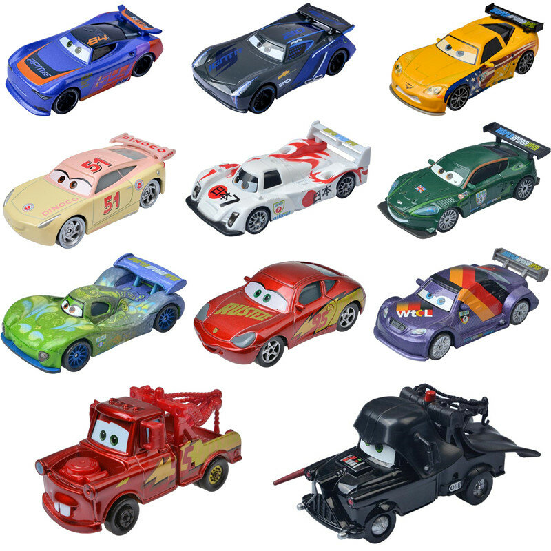 Disney Pixar Cars 3 Lightning McQueen Shif Well Rust-Eze Mater 1:55, aleación de Metal fundido a presión, modelo de coche, juguetes para niños, regalo de cumpleaños