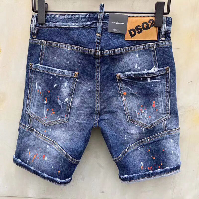DSQ2 Brand Men Summer Holes Denim Shorts Light Blue Shorts Jeans High Quality Street Male Stretch Fit Denim Jeans Shorts Size 38