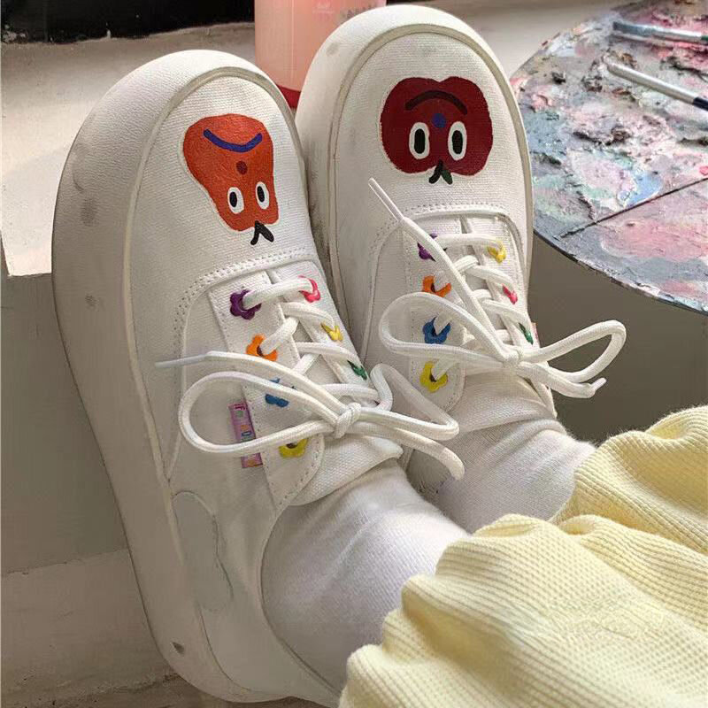 Холщовые туфли Kawaii с принтом граффити 2022 женские вулканизированные туфли в японском стиле модная Милая Студенческая Повседневная одежда