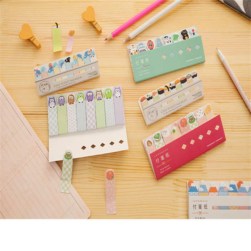Bloc de notas adhesivas con dibujos de animales japoneses para escuela, etiqueta con diseño de búho, gatitos, notas, mensajes, útiles escolares, 1 unids/lote