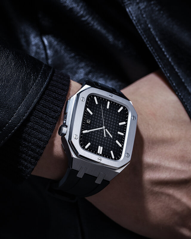 Luxus Änderung Kit Metall Fall + Strap Für Apple Uhr Band Series7 45mm Gummi Armband Für IWatch 6 5 4 SE 42mm 44mm Correa