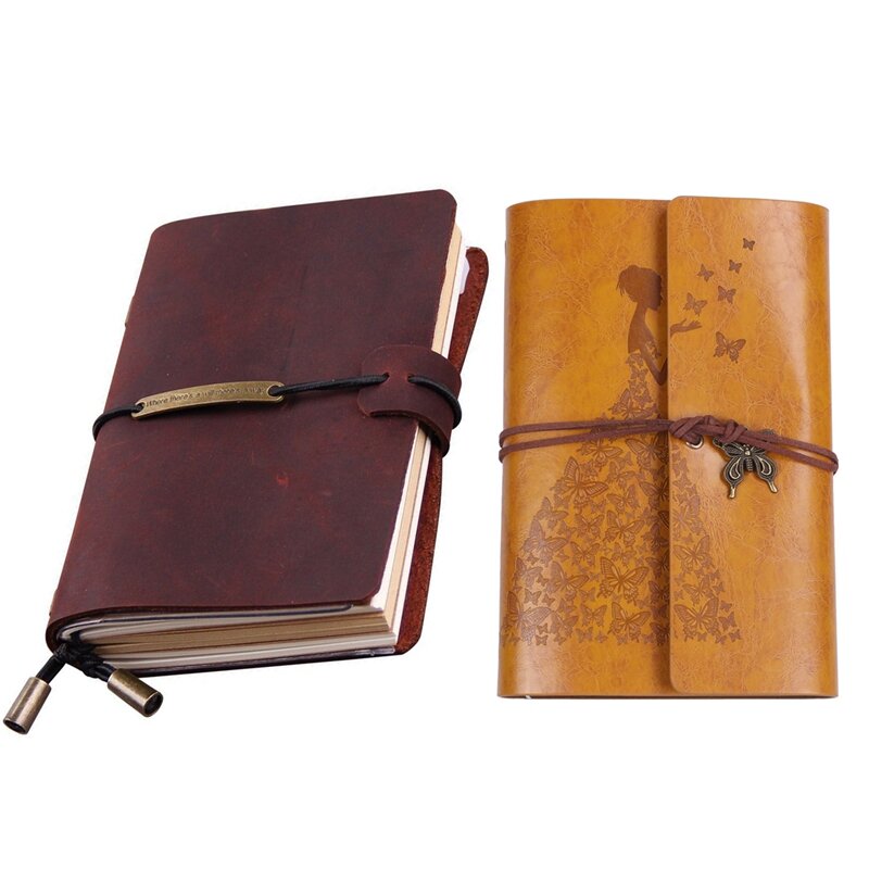 Diario de viaje de cuero para hombre y mujer, libreta rellenable de 5,2X4 pulgadas, color vino tinto, A6