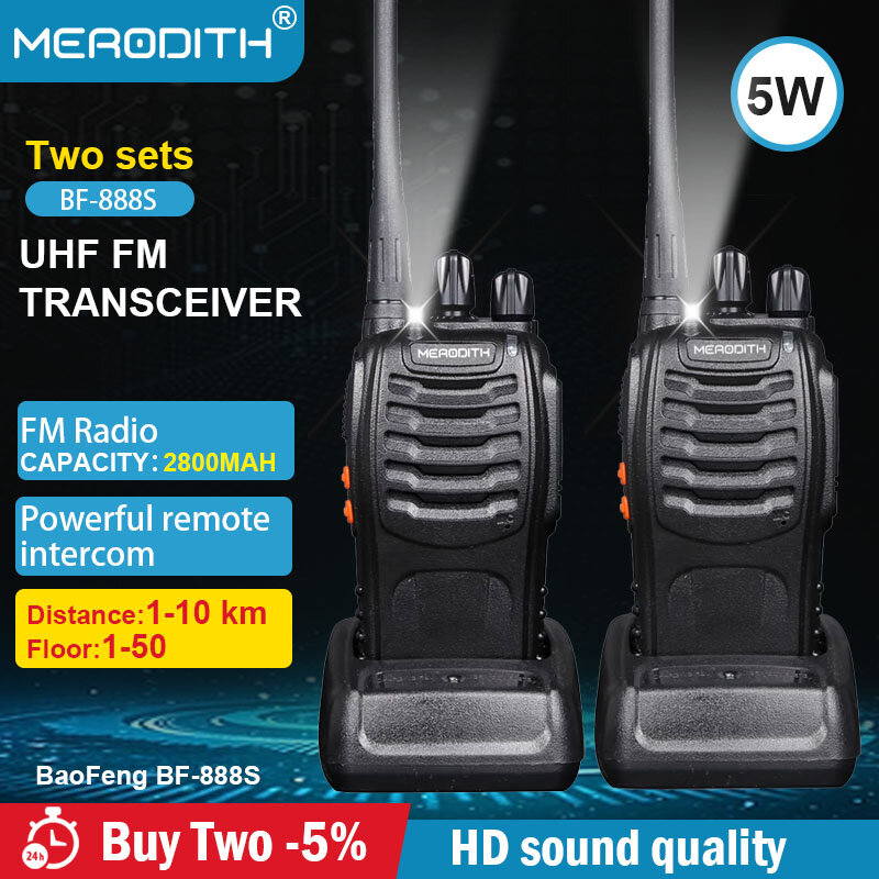 MERODITH-walkie talkie profesional 888S, radio bidireccional, conjunto inalámbrico de largo alcance, comunicador uhf, 400-470MHz, 16 canales, 2 piezas