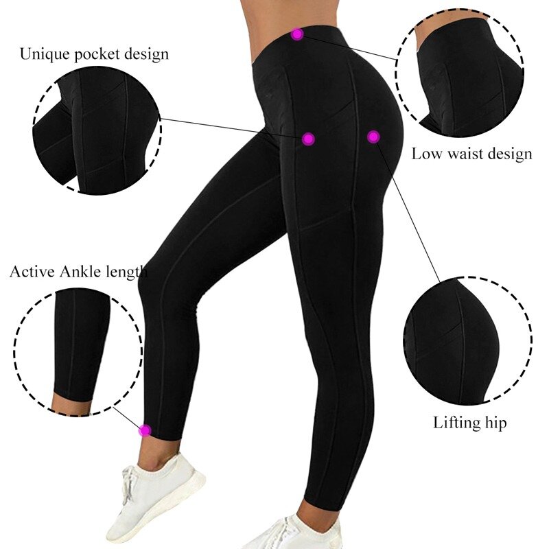 Frauen Gym Leggings Sexy Fitness Push-Up Hohe Taille Tasche Workout Schlank Leggins Mode Casual Mujer Bleistift Hosen