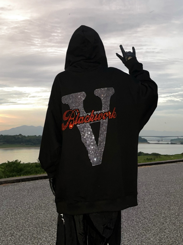 Y2K Rhinestone Letter Print Hoodies Women Gothic Grunge Long Sleeve Oversized Thicken Harajuku Hooded Sweatshirt Streetwear Tops