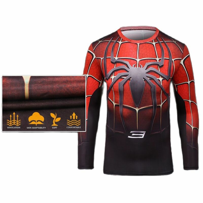 New 3D Printing Comic Retro Spider T-shirt Fashion Long-Sleeved Streetwear Cosplay T Shirt  Compression Cool Tops Tee For Men