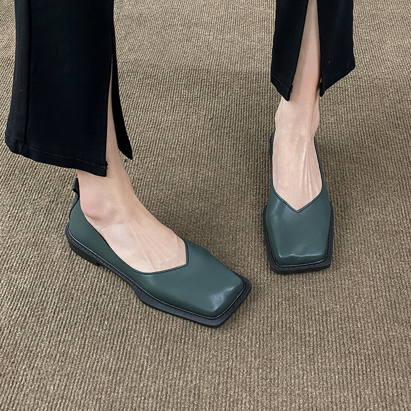 2022 moda dedo do pé quadrado sapatos femininos primavera mocassins deslizamento em zebra verde sapatos de barco de couro novas senhoras casuais apartamentos