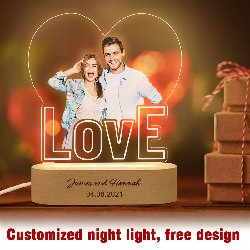 Luzes noturnas coloridas personalizadas para casais, Luminária de cabeceira personalizada, Presentes de aniversário e aniversário, Decoração de aniversário e amantes