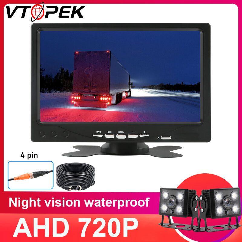 7'' HD Car Monitor Rear View Camera Aviation Head 18 Infrared Lights Night Vision Waterproof Camera Truck for Bus Car Excavator