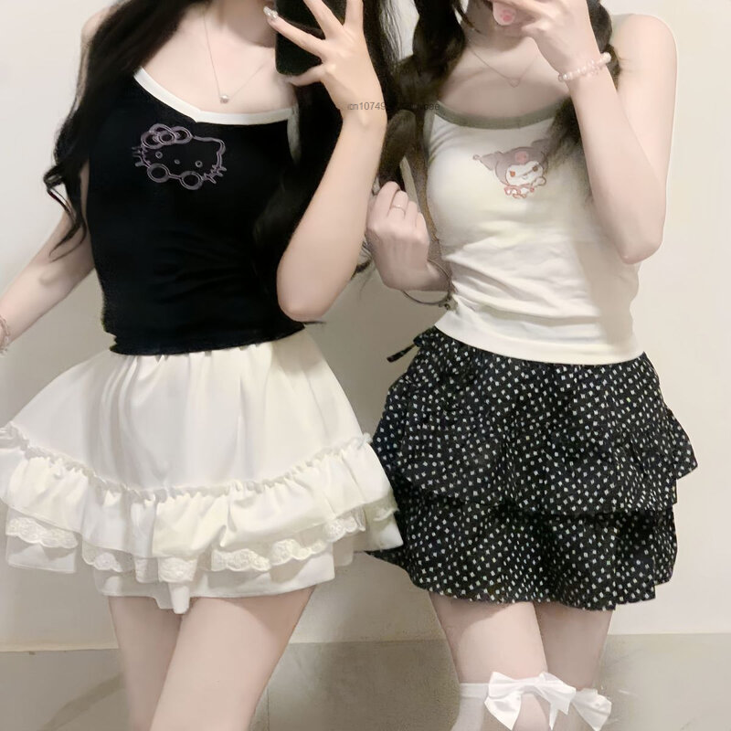 Topy Sanrio Y2k Hello Kitty podkoszulki koreański styl Kawaii Camis moda dopasowana kamizelka Bratz ubrania dla kobiet lato biustonosz krótkie bluzki
