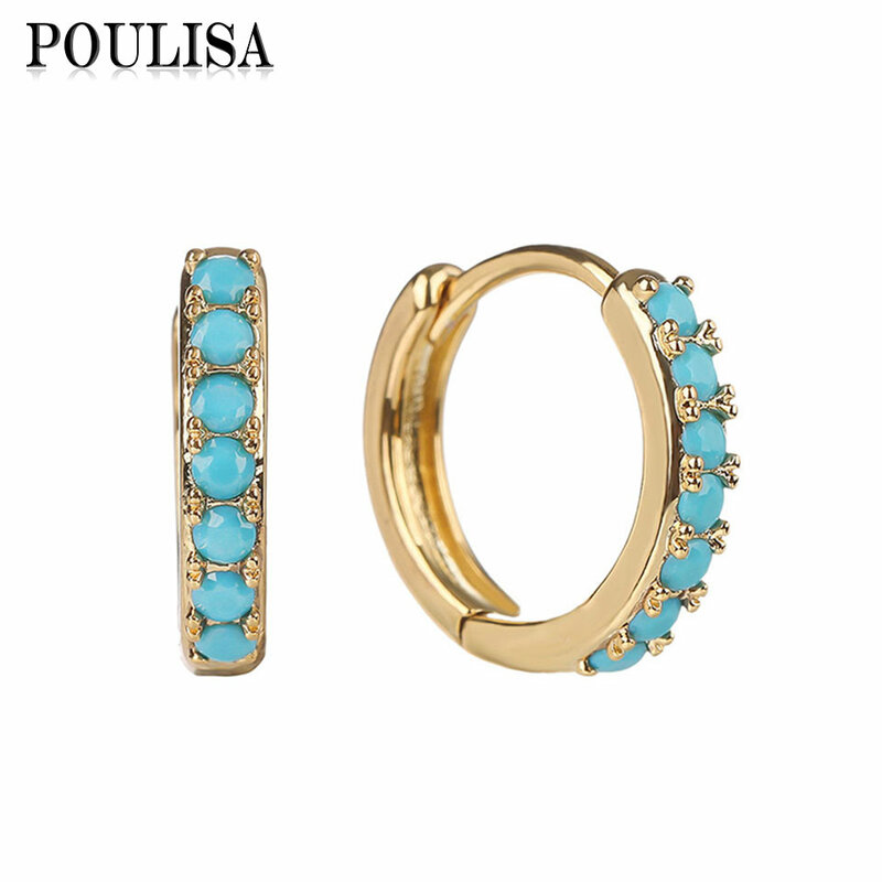 Poulisa – boucles d'oreilles en Zircon cubique pour femmes, bijoux de couleur bleue, cadeau d'anniversaire, Piercing, à la mode
