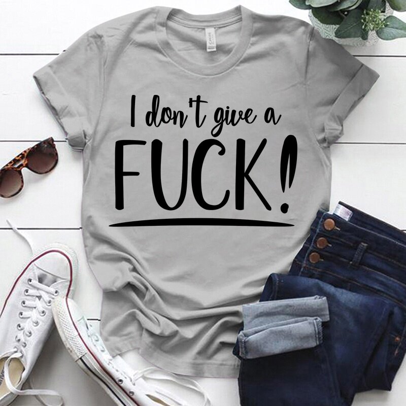 Camisetas con estampado "I Don't Give A Fuck" para mujer, Tops informales A la moda de verano de manga corta con cuello redondo para mujer