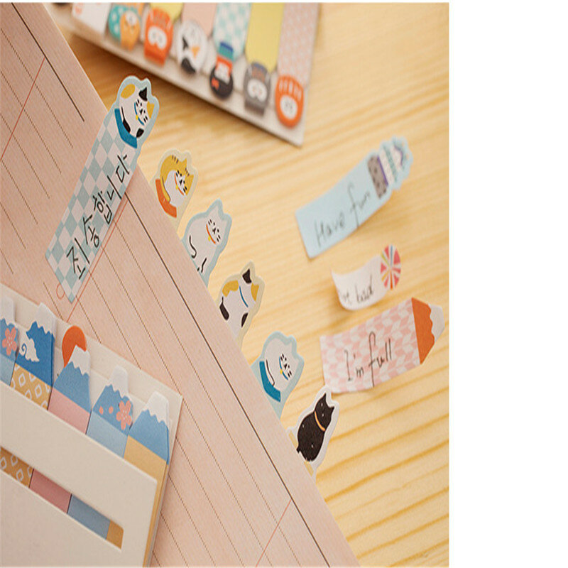 Bloc de notas adhesivas con dibujos de animales japoneses para escuela, etiqueta con diseño de búho, gatitos, notas, mensajes, útiles escolares, 1 unids/lote