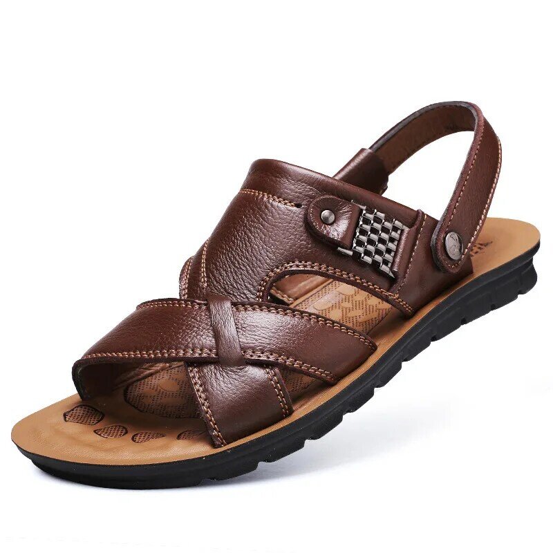 Sandálias de verão masculinas couro genuíno confortável deslizamento-on sandálias casuais moda masculino chinelos zapatillas hombre tamanho 38-48