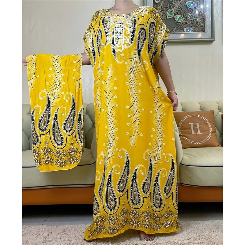 Vestido floral africano de algodão dashiki para mulheres, vestido solto reto, manga curta, cintura coletora, lenço solto, YY24, novo, 2023