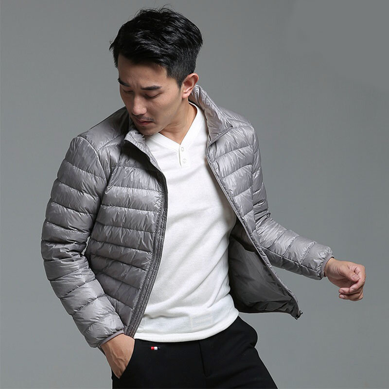 Grande tamanho masculino pato branco costa moda gola clara solta jaquetas cor sólida inverno novo para baixo casacos masculinos