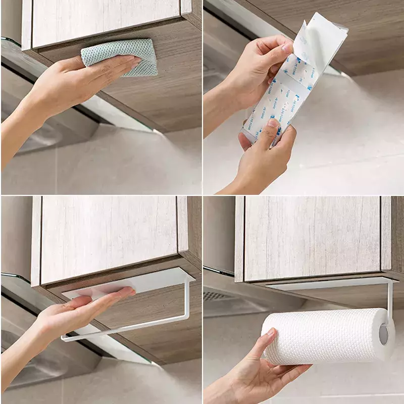Suportes de papel não perfurado suporte de toalha de papel higiénico cabide de rolo titular de armazenamento de filme fresco fixado na parede da cozinha cremalheiras