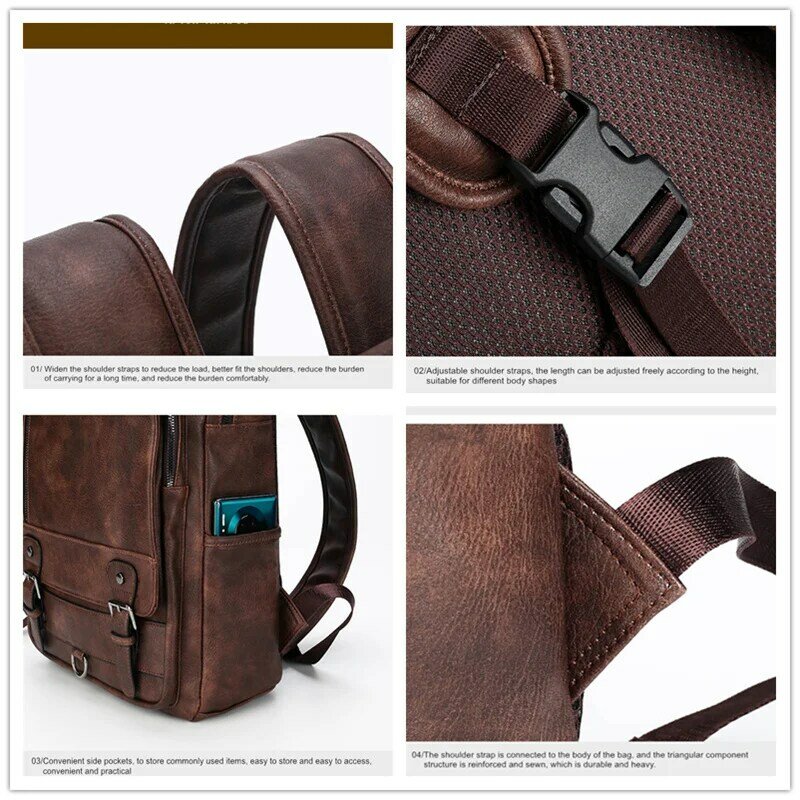 JEEP BULUO Fashion Leather Men zaino Business Male 15.6 "borsa per Laptop Daypacks borsa da viaggio per College di grande capacità