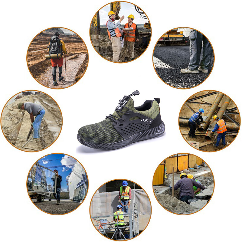 Мужские рабочие ботинки со стальным носком, Противоударная защитная обувь, дышащая сетка, промышленная повседневная обувь, рабочие ботинки