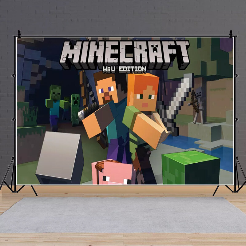 Mining Crafting เกมพิกเซลหุ่นยนต์ Party Supplies เด็กวันเกิดชุดชุด Nakpin แผ่นถ้วยตกแต่งห้องอาบน้ำเด็ก