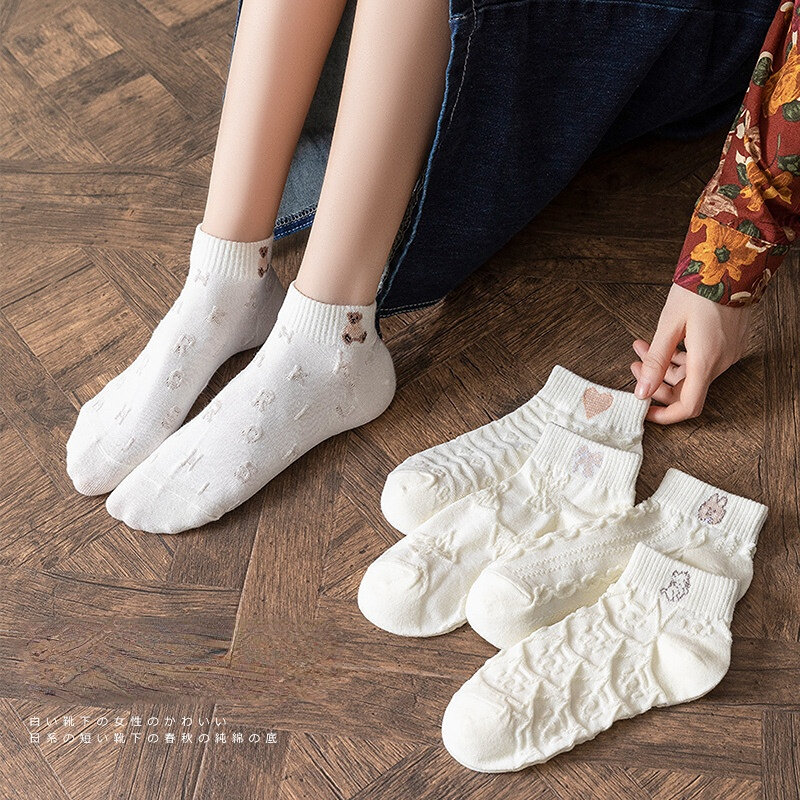 5 Pairs New Bear Women Socks Female Hollow Socks Spring and Summer Korean Girls Japanese Cute Ins Tide White Girls Socks 2022
