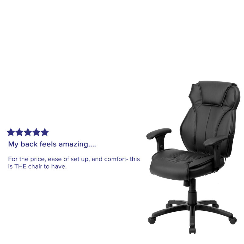 Черное Кожаное мягкое многофункциональное эргономичное офисное кресло с высокой спинкой и поддержкой поясницы