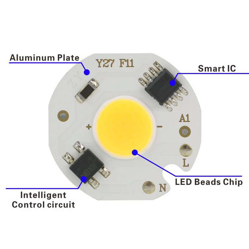 Chip LED COB Smart IC sin necesidad de controlador 3W 5W 7W 10W 12W CA 220V alto brillo ahorro de energía Diy foco bombilla de inundación Chip