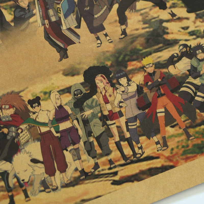 Bandai Anime Kreatif Naruto Potret Keluarga Kertas Kraft Poster Retro Dekorasi Asrama Lukisan 70X50Cm Ukuran Besar Poster