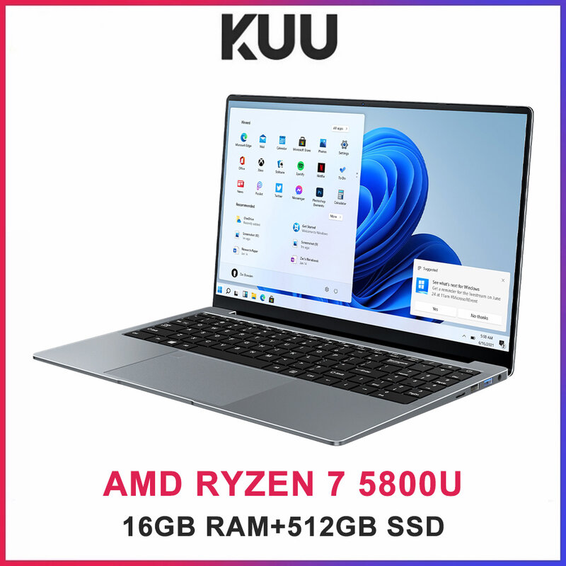 KUU G5 Laptop Logam 15.6 Inci AMD Ryzen 7 5800U 16GB DDR4 512GB PCIE SSD Sidik Jari Windows 11 untuk Komputer Pemrograman