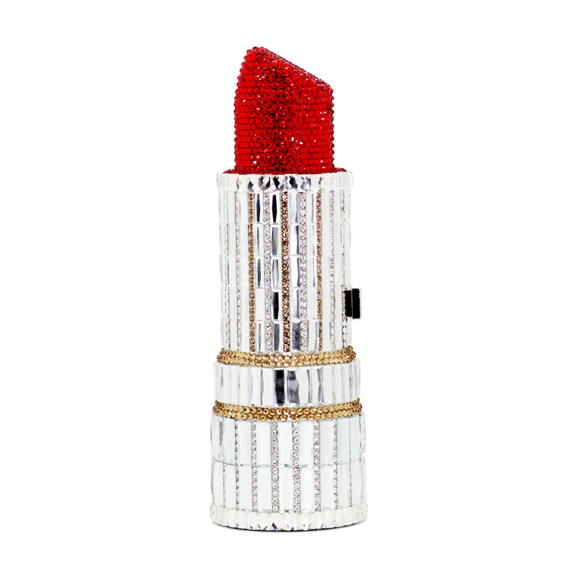 Dompet Clutch Lipstik Merah untuk Wanita Fashion Baru Kristal Tas Malam Wanita Baru Tas Tangan Pesta Makan Malam dan Dompet Jelly