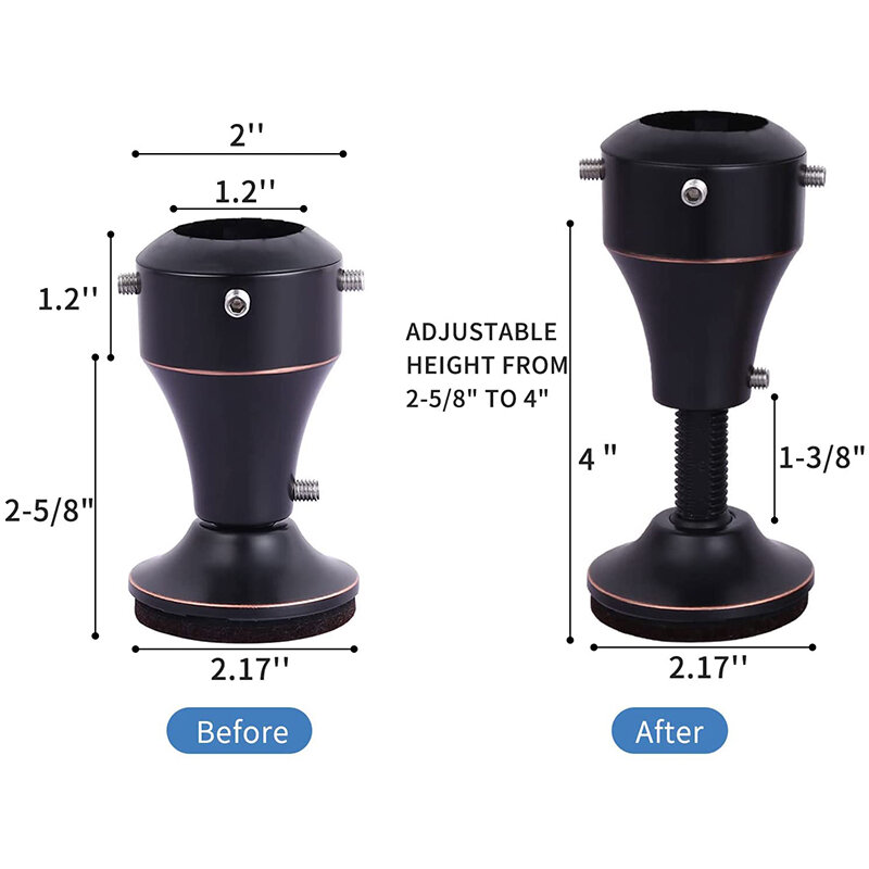 4PCS Adjustable Furniture Leveling Feet Heavy Duty Lifts Height from 2.7 to 4 Inch Bed Sofa Chair Leg Riser Furniture Riser Base
