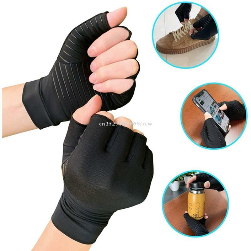 Guantes de compresión de cobre para hombres y mujeres, guantes de medio dedo para aliviar el dolor de manos, hinchazón y carpiano, para deportes