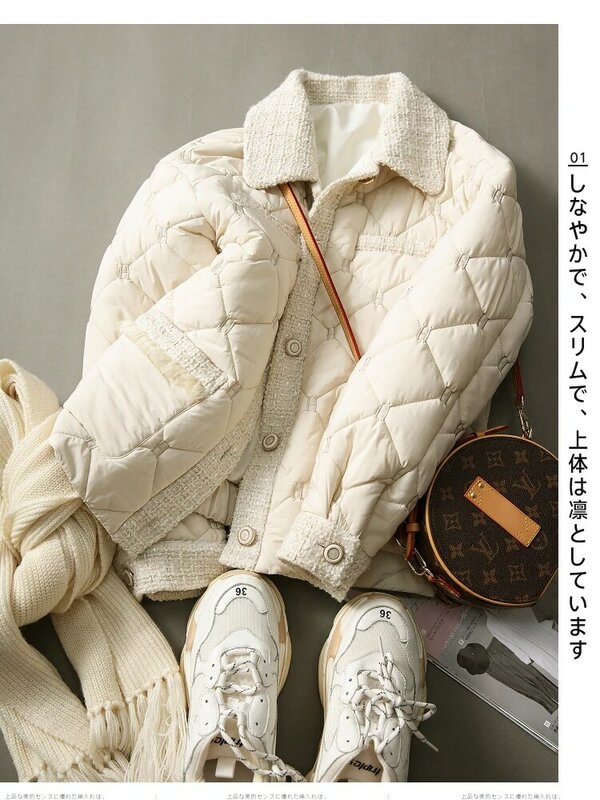 Chaqueta de Tweed elegante para mujer, abrigo corto acolchado de algodón, ropa cálida de manga larga a la moda, V7028, para invierno, 2022