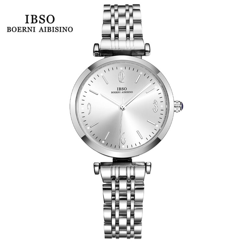 Ibso-女性用クォーツ時計,シルバーと3atmの防水時計,ステンレススチール製ストラップ,グリーンダイヤル,女性用高級時計