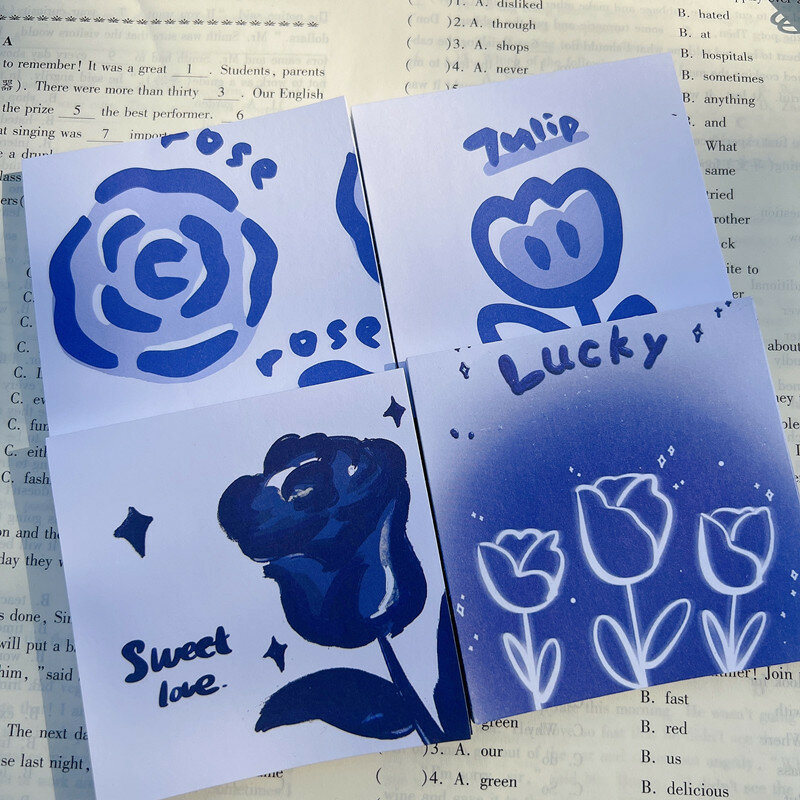 4Pcs Sticky Notes Memo Pad Blauw Rose 50 Vellen Stickers Dagelijks Te Doen Lijst Note Papier Voor Student Office briefpapier